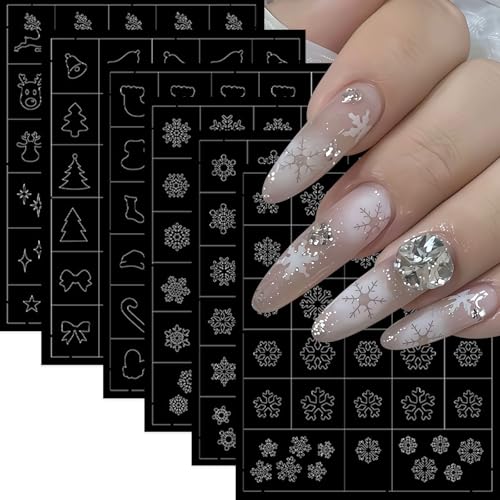 SHUXILIN 6 Sheets Christmas Nail Stencils Self-Adhesive Decals