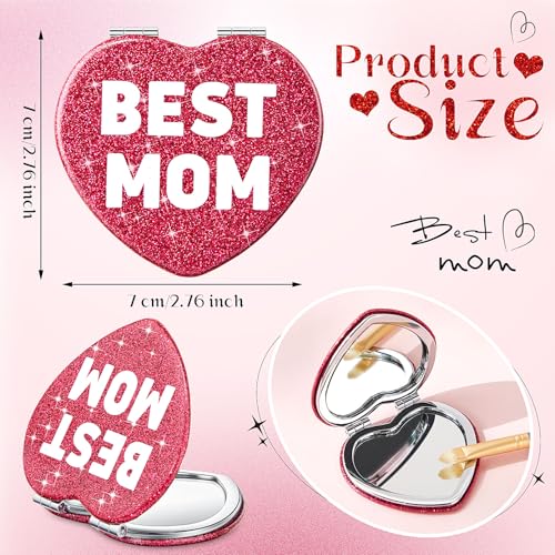 Geelin 3 Pcs Best Mom Heart Compact Mirror Gift for Mother's Day