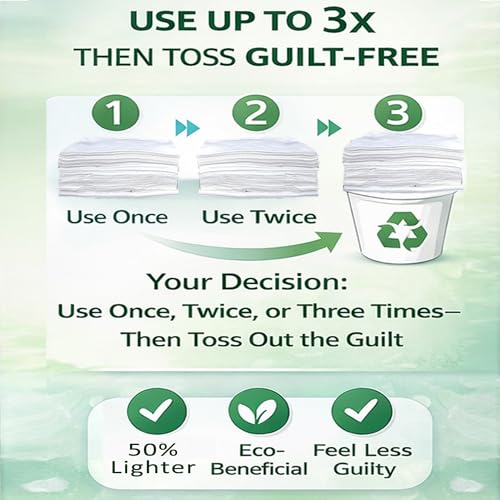 Eco-Nonwoven Disposable Face Towels, XL Lint-Free Cleansing Wipes, 50 Ct