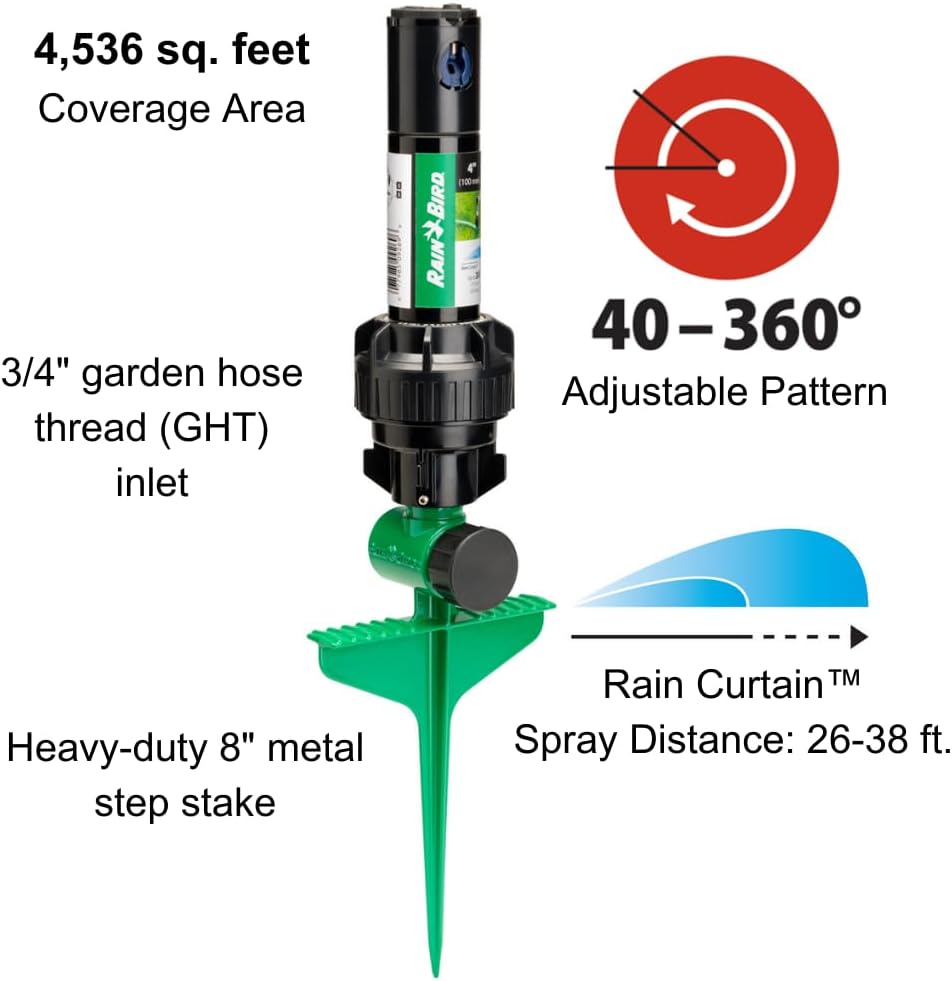 Rain Bird 42SASPG Gear Drive Rotor Sprinkler - Adjustable 40° to 360° Pattern, 26' to 38' Spray Distance