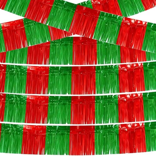 Green and Red Foil Fringe Garland 6Pcs 10 Feet Party Decor for Christmas Wedding Parade