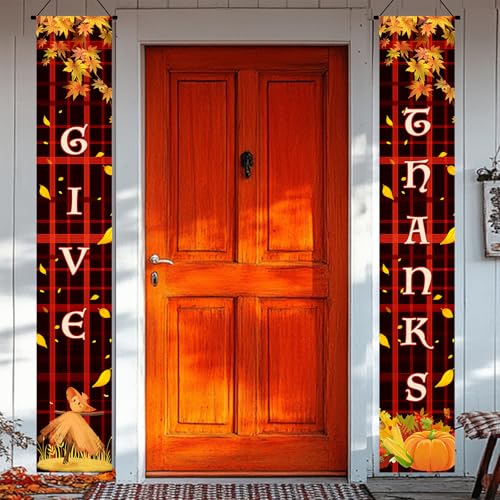 Thanksgiving Door Banner - Red Plaid Fall Decoration, 12 x 71 Inch