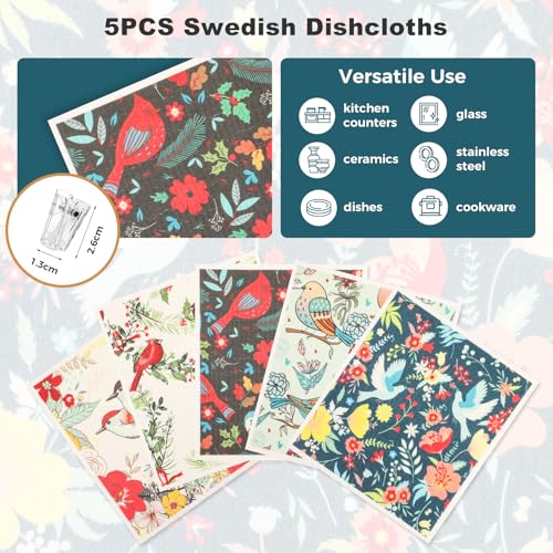 wlich 5 Pack Swedish Dishcloths - Reusable Kitchen Towels