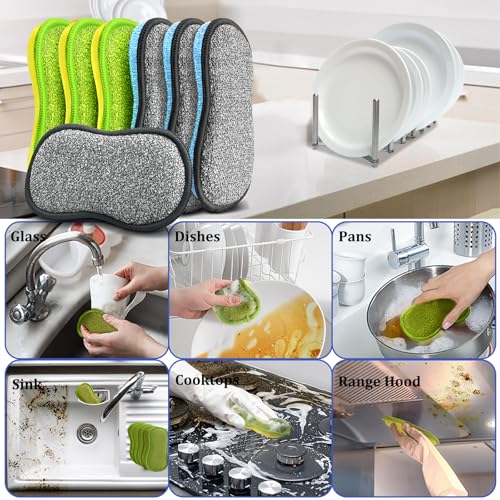 Multi-Purpose Microfiber Dish Sponges - 12 Pack Reusable Non-Scratch Scrubbers