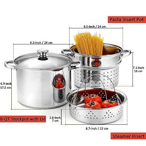 Stainless Steel 4 Piece Pasta Cooker Steamer Multi-Pot