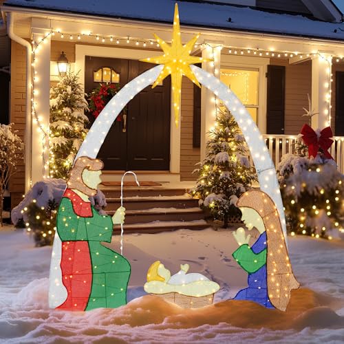Outdoor 6ft Lighted Nativity Scene Set with 240 LED Lights for Christmas Yard and Garden