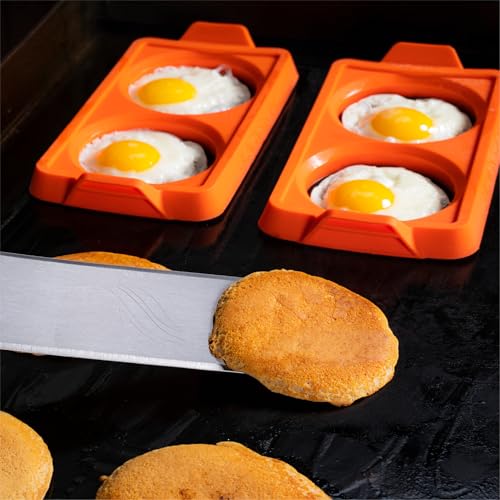 Blackstone 5600 Silicone Egg & Omelet Ring for Breakfast, Non Stick Food Grade Round Egg Cooking Shapers Ring Mold for Pancake, Patties & English Muffin ? Portable Griddle Accessories,Orange(Set of 3)