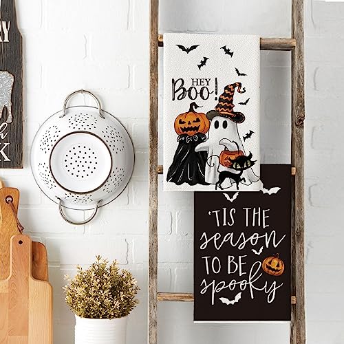 Ghost Cat Halloween Kitchen Towels Set of 2 - 18x26 Inches