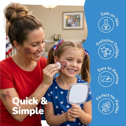 ArtCreativity 250th Anniversary Patriotic Temporary Tattoos for Kids, 144 Pack