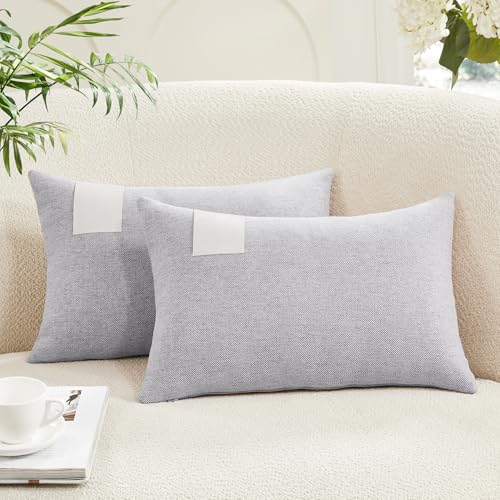 Grayish Purple Throw Pillow Covers 12x20 Inch Pack of 2 with Leather Label