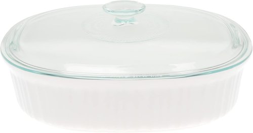 CorningWare Oval Casserole Dish - 2.5qt French White with Fluted Glass Lid | Durable & Stylish