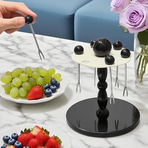 Kraledge 6-Piece Stainless Steel Fruit Fork Set with Holder