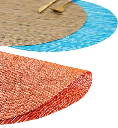 Round Vinyl Heat-Resistant Placemats Set of 4 - Beige, 13.8 Inch, Table Decor