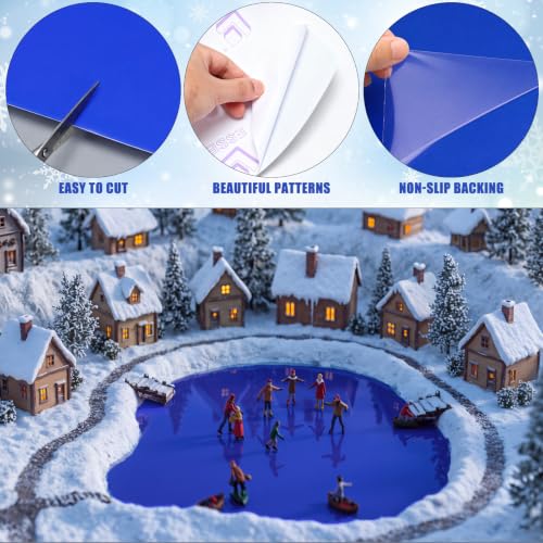 Fuutreo Christmas Miniature Village Accessories Snow Street & Ocean Mat Set - Red Brick Variation