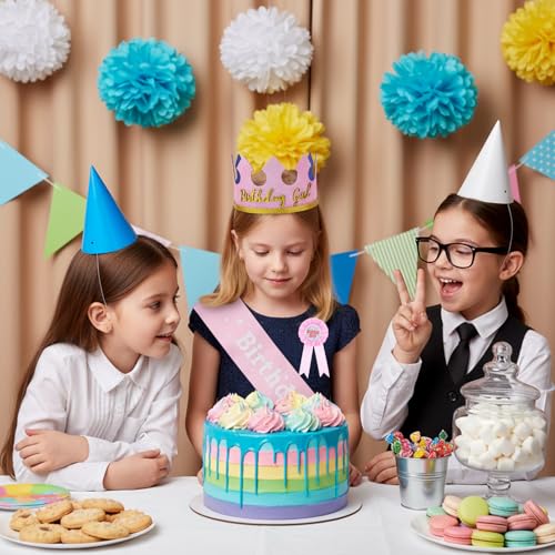 Pink Birthday Girl Crown and Sash Set for Girls | Party Accessories