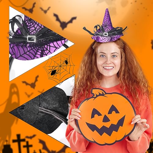 Doneace Halloween Witch Hat Headband Spiderweb Hair Hoop Costume Prop