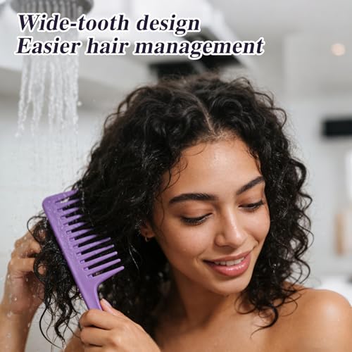 Wide Tooth Hair Combs with Hook 3-Piece Detangling Shower Comb Set