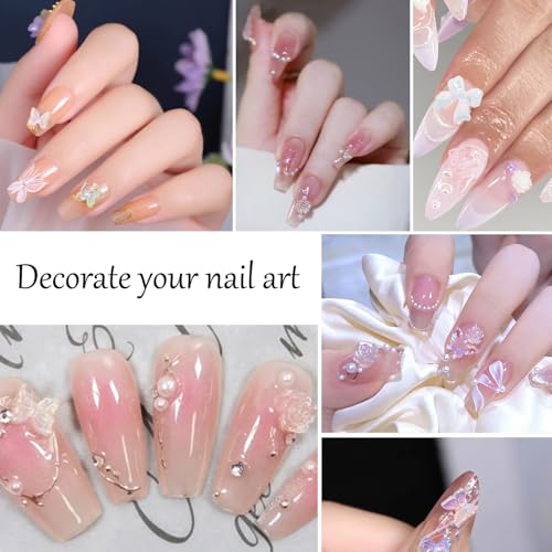 Euddty 3D Nail Art Charms and Rhinestones Set - 600 Pcs Flatback Resin Bowknots Flowers Butterflies Pearls for DIY Crafts