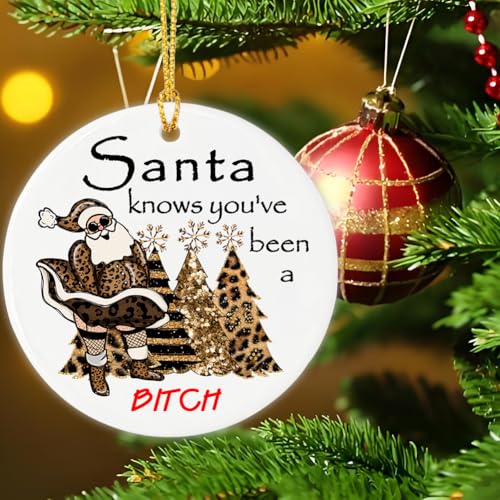 Naughty Santa Ornament - Sassy Christmas Ceramic Decoration 2.83"