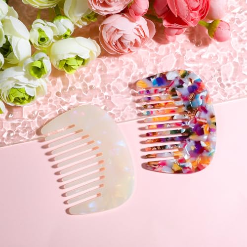 2 Pcs Wide Tooth Hair Comb Anti-Static Pocket Size Acetate Mini Detangling