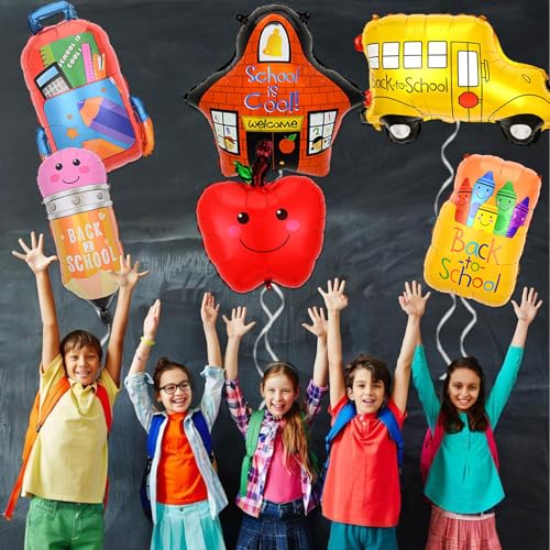 9Pcs Back to School Foil Balloon Set - School Bus, Pencil & Crayon Decor (3)