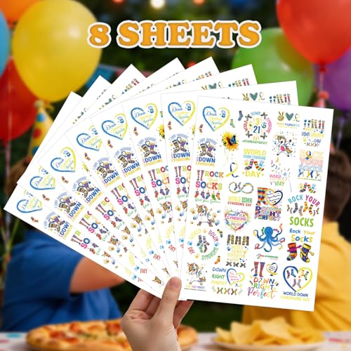 Down Syndrome Awareness Temporary Tattoos 8 Sheets Ribbon Stickers