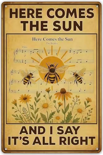 Here Comes The Sun Vintage Metal Tin Sign - 8x12 Inch Wall Art