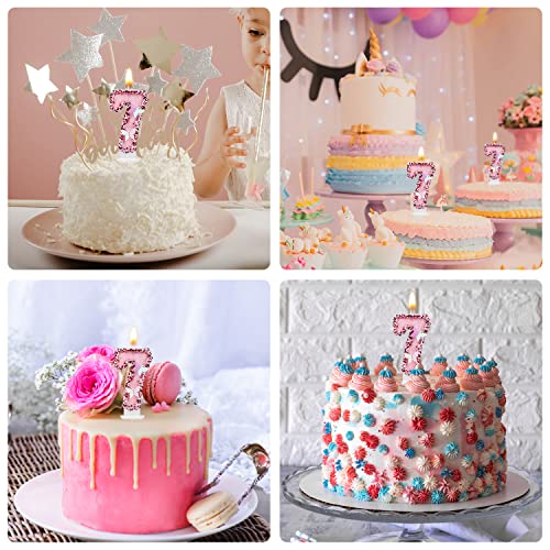 TOYMIS Number 7 Pink Birthday Candle Glitter Butterfly Cake Topper