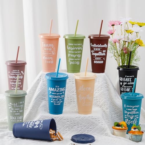 Uiifan Morandi 50 Pack Employee Appreciation Cups with Lids & Straws - Bulk Corporate Gifts