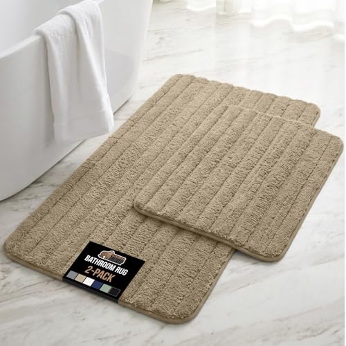 Gorilla Grip Memory Foam Bath Mats, 23x16 & 30x18, Beige - Ultra-Absorbent & Machine Washable