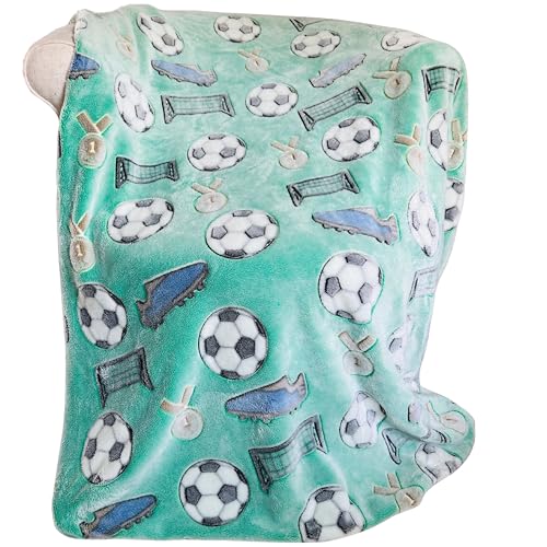 Glow in The Dark Soccer Throw Blanket - Cozy Fleece for Kids, 50"x60" Green