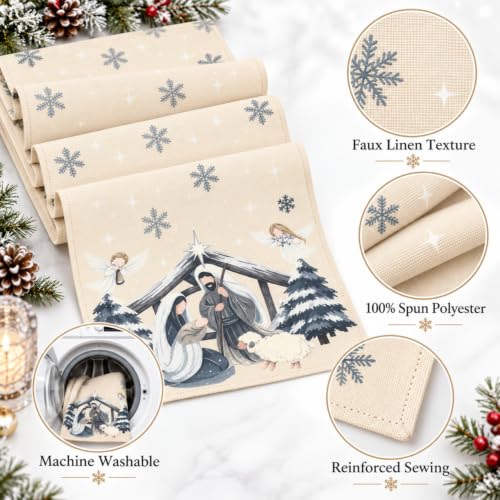 Nativity Scene Christmas Table Runner 13x72 Inch Holiday Decor