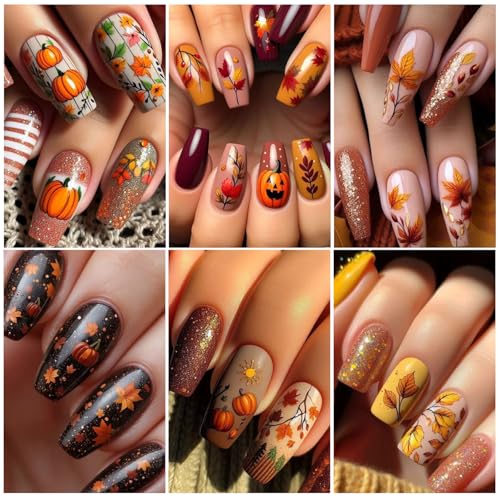 Autumn Water Nail Decals 24 Sheets Fall Thanksgiving Nail Art Stickers