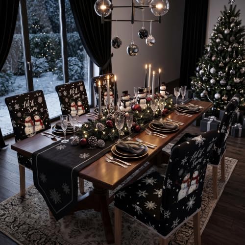 Moukeren Christmas Snowman Chair Covers - Black, Set of 6