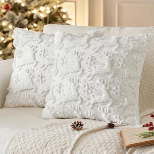 MIULEE Christmas Reindeer & Snowflake Throw Pillow Covers, 20x20 Set of 2