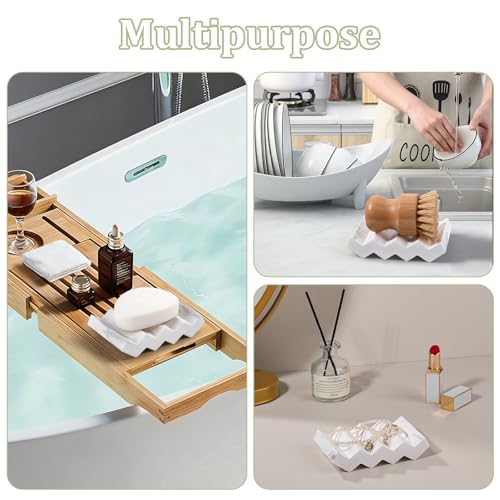Diatomite Soap Dish Holder - Self-Draining Marble White Bar Soap Caddy