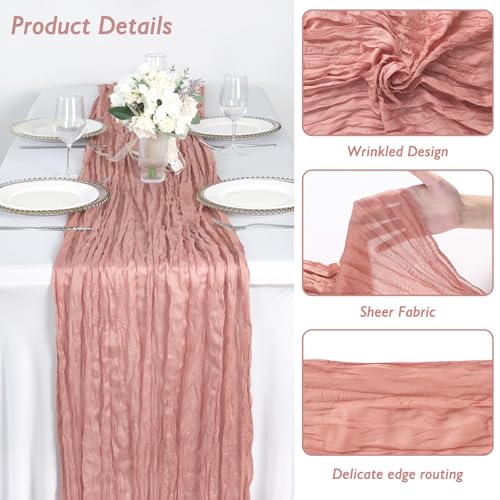 Dusty Pink Cheesecloth Table Runner 120 Inch Boho Wedding Decor - 12 Pack