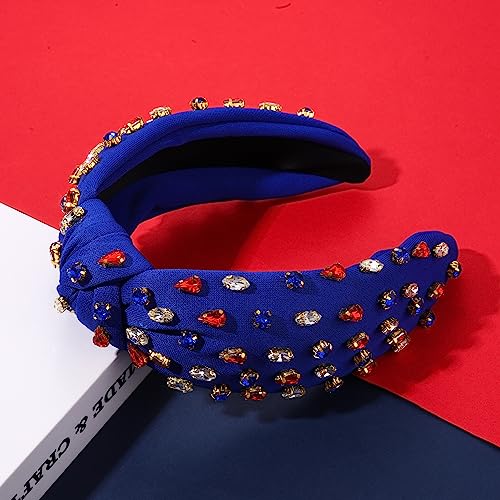 American Flag Knotted Headband with Pearls and Rhinestones, 4th of July