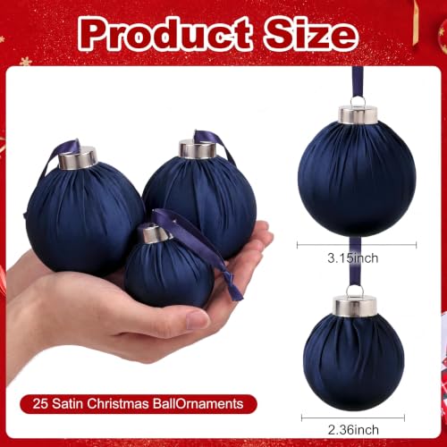 Navy Blue Satin Christmas Ornaments - 25pcs Shatterproof Baubles Set
