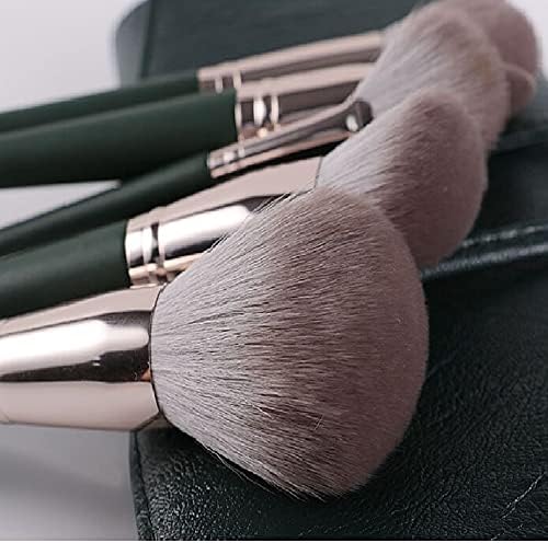 14-Piece Professional Makeup Brush Set with Wooden Handles and Rayon Bristles - Green