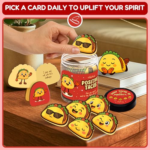 Positive Taco Jar with 60 Affirmation Cards & Wooden Stand