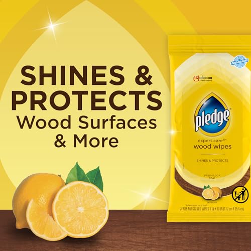 Pledge Lemon Furniture Wipes 24 Count Pack of 6 - Multi-Surface Wood & Home Care