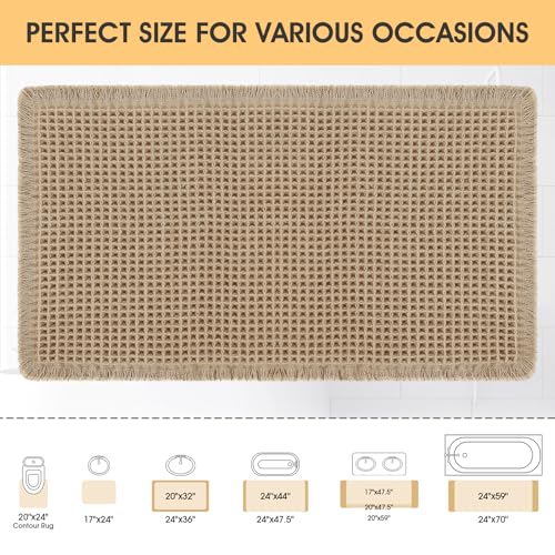 Waffle Bath Mat Beige 32"x20" - Soft Non-Slip Boho Rug
