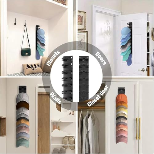 Hat Organizer for Wall - 2 Pack Black Cap Holder Holds 20 Hats