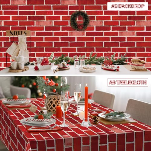 3 Pack Red Brick Tablecloths 108x54 inch - Disposable Plastic Covers