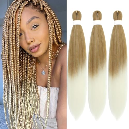 Ombre Pre Stretched Braiding Hair Extensions 26 Inch Blonde 3 Packs