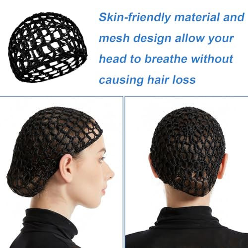 Black Crochet Mesh Wig Caps 2Pcs, Reusable Soft Sleeping Hair Nets