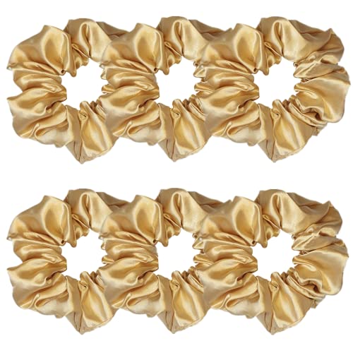 Sufermoe 6-Pack 4.5 Inch Satin Silk Hair Scrunchies - Dark Gold