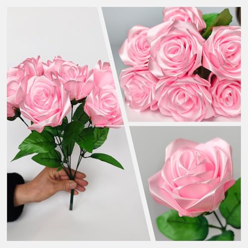 320pcs Large Pink Satin Ribbon Rose Petals for DIY Bouquets