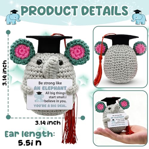 Handmade Crochet Elephant Graduation Gift - 2026 Motivational Decor